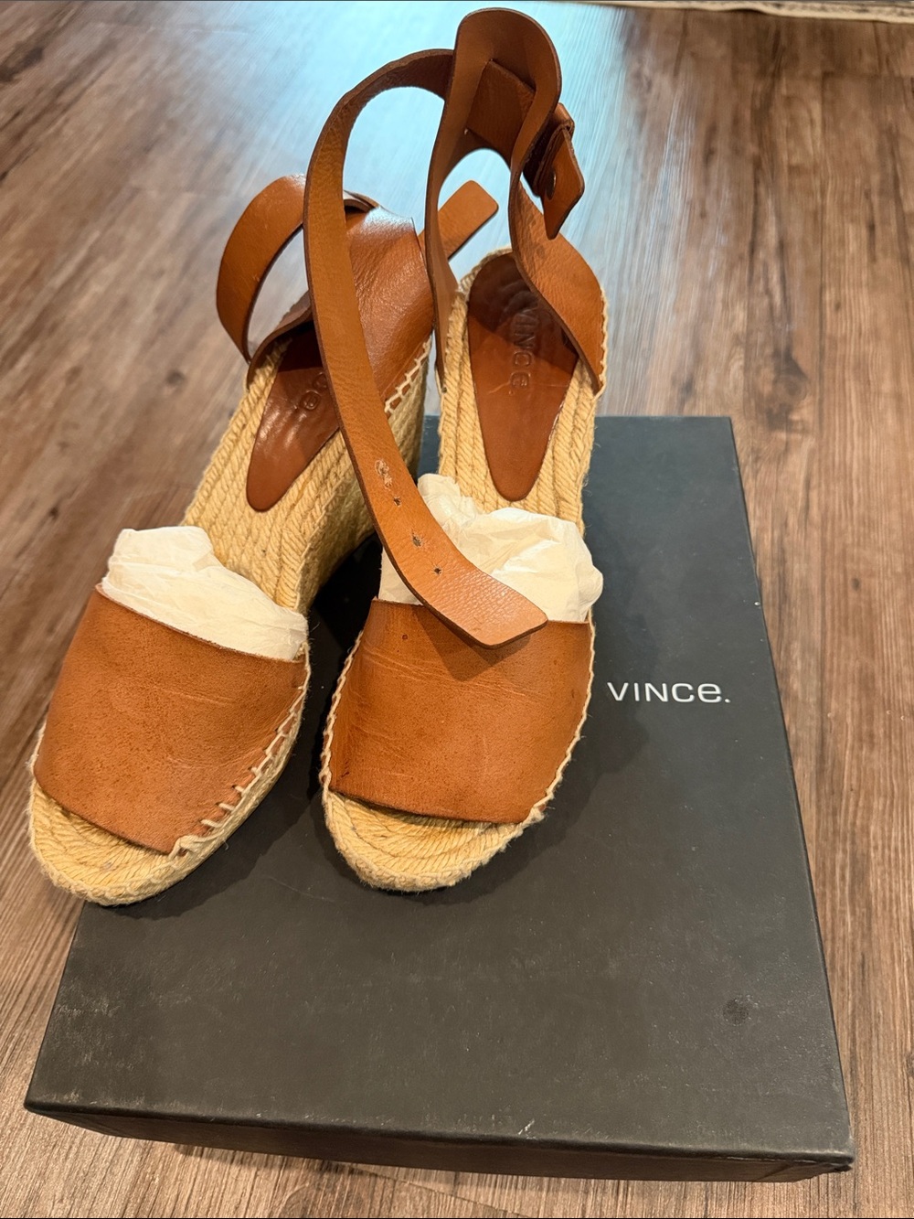 Vince Cognac Leather Espadrille Wedge Sandals size 38 - Picture 2 of 4